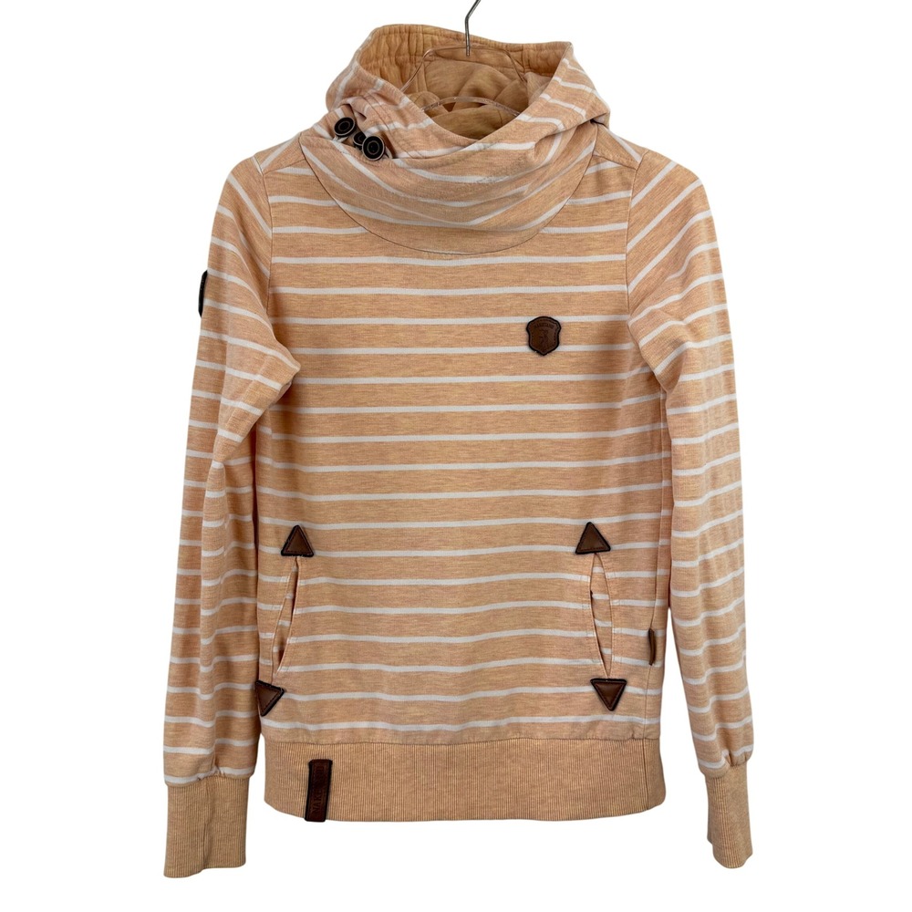 Naketano Striped Cowl Neck Hoodie with Pockets Casual Pullover Top Size S